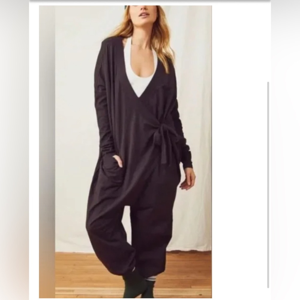 Free People it's a wrap Black Wrap jumpsuit
